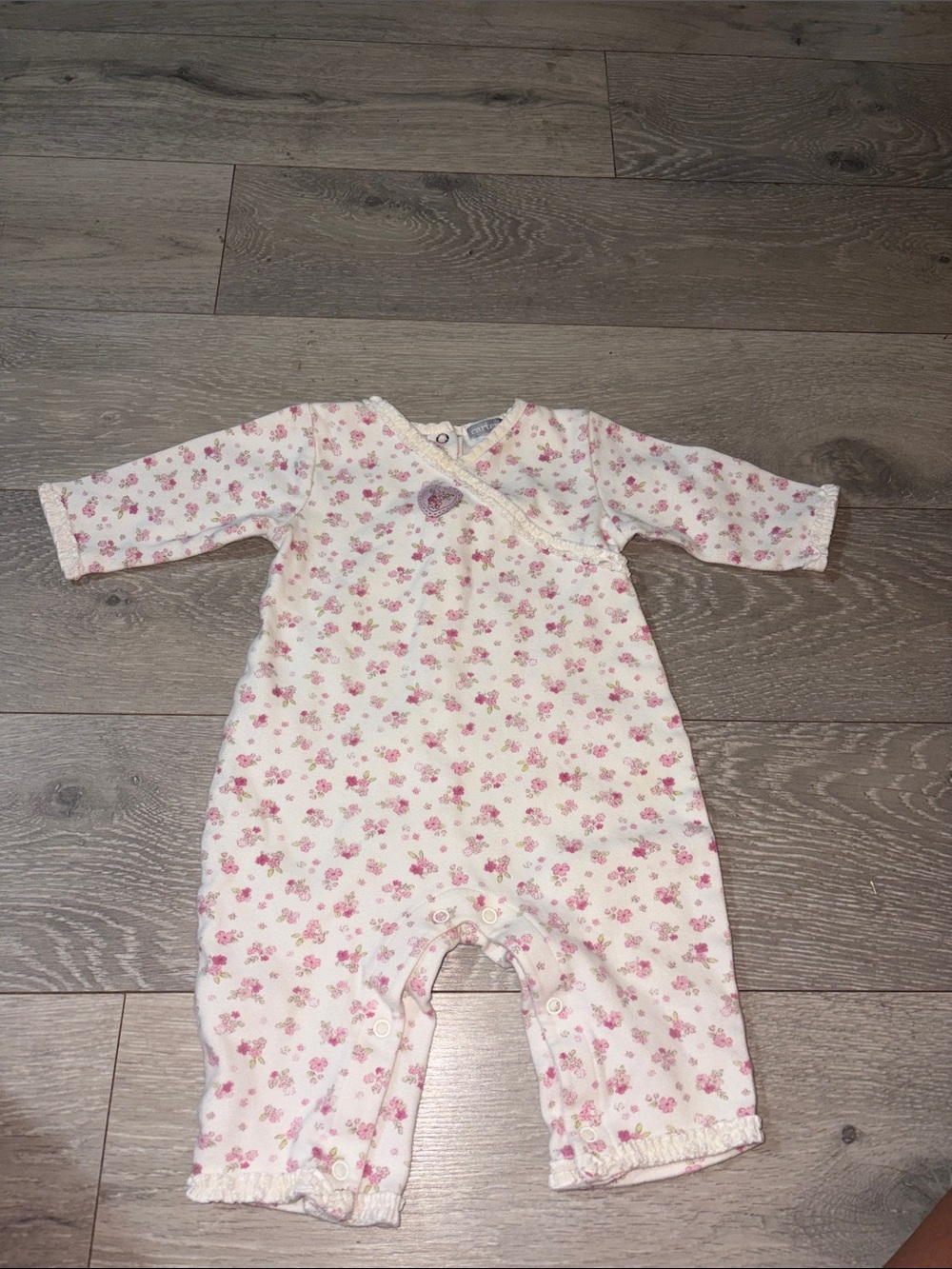 Carter's White and Pink Floral Long-Sleeve One-Piece